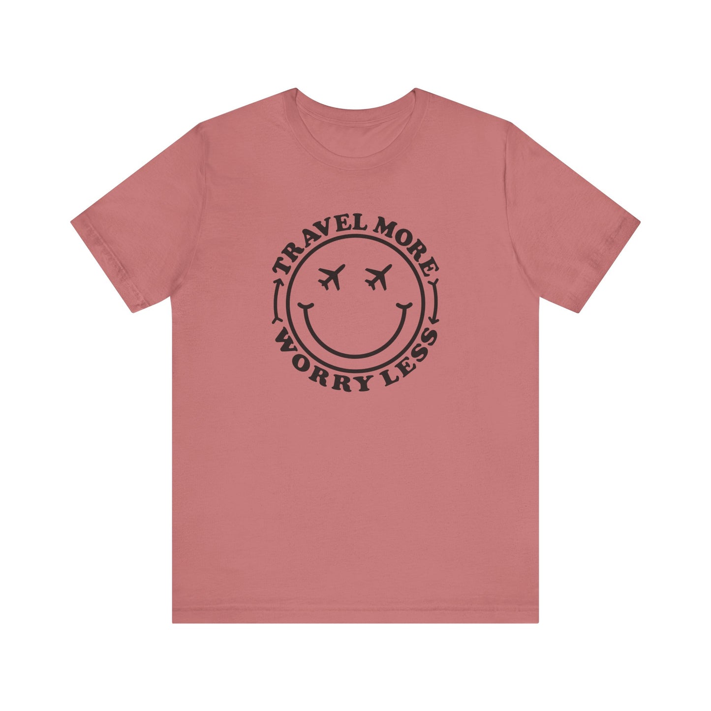 Travel More Worry Less Unisex Tee - Simple Minimalist Happy Face Design