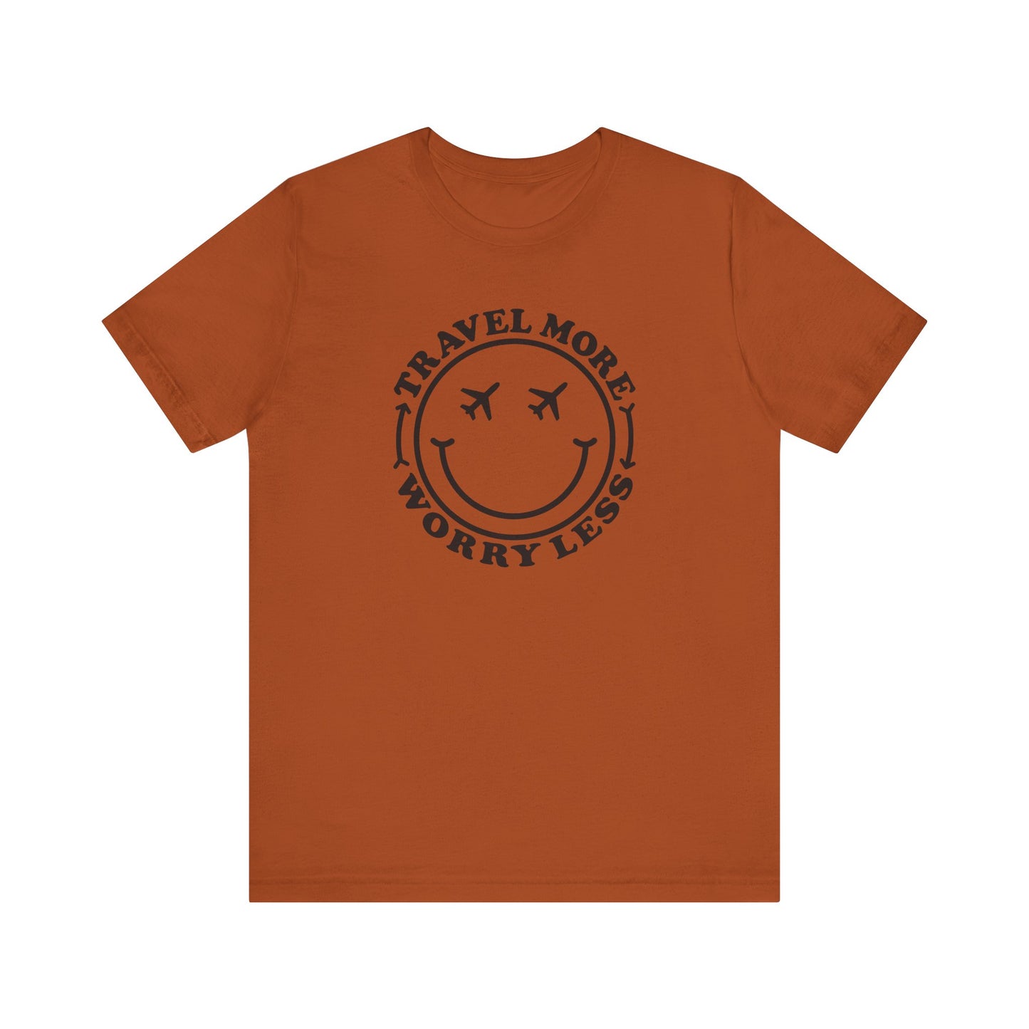 Travel More Worry Less Unisex Tee - Simple Minimalist Happy Face Design
