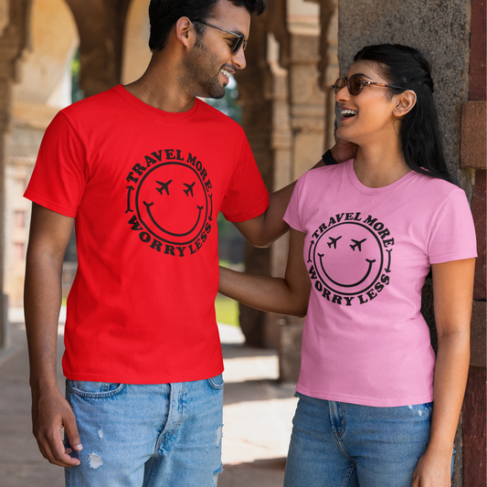 Travel More Worry Less Unisex Tee - Simple Minimalist Happy Face Design
