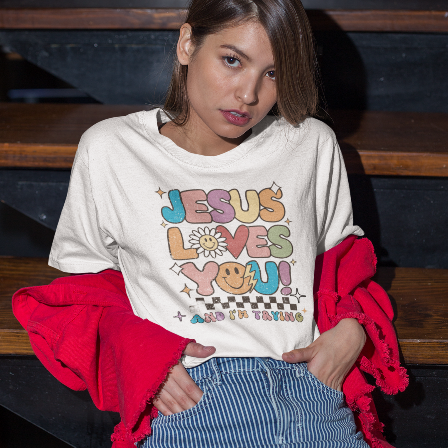 Funny Christian Shirt | Jesus Loves You I am Trying Tee