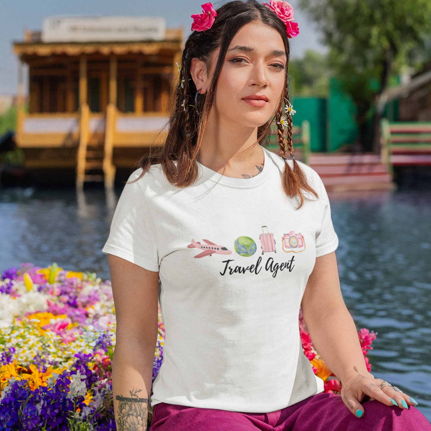 Women's Tee - Pink Watercolor Travel Agent T-Shirt