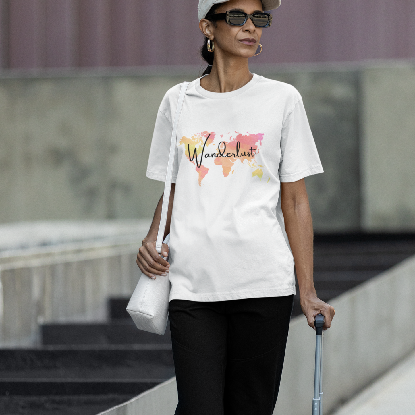 Wanderlust Globe Tee- Pink