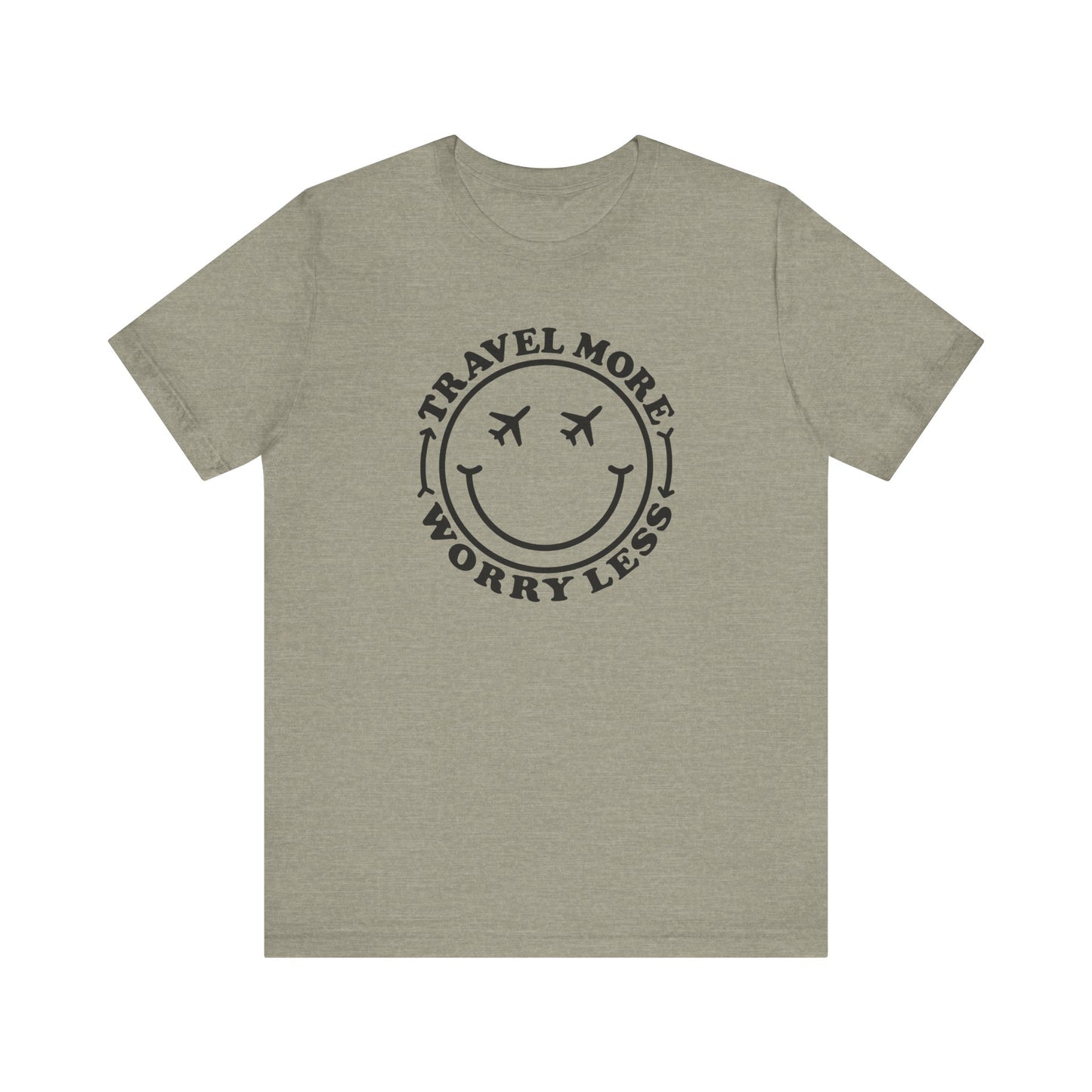 Travel More Worry Less Unisex Tee - Simple Minimalist Happy Face Design