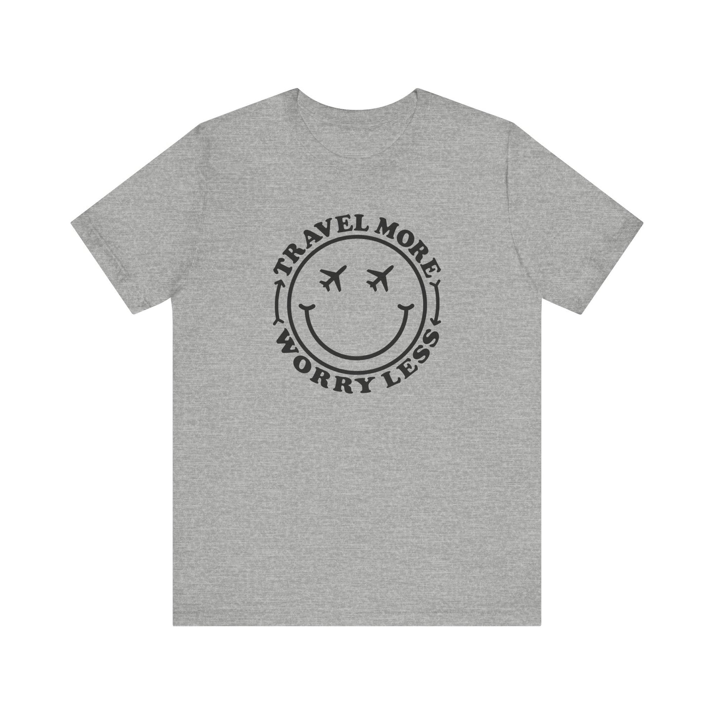 Travel More Worry Less Unisex Tee - Simple Minimalist Happy Face Design